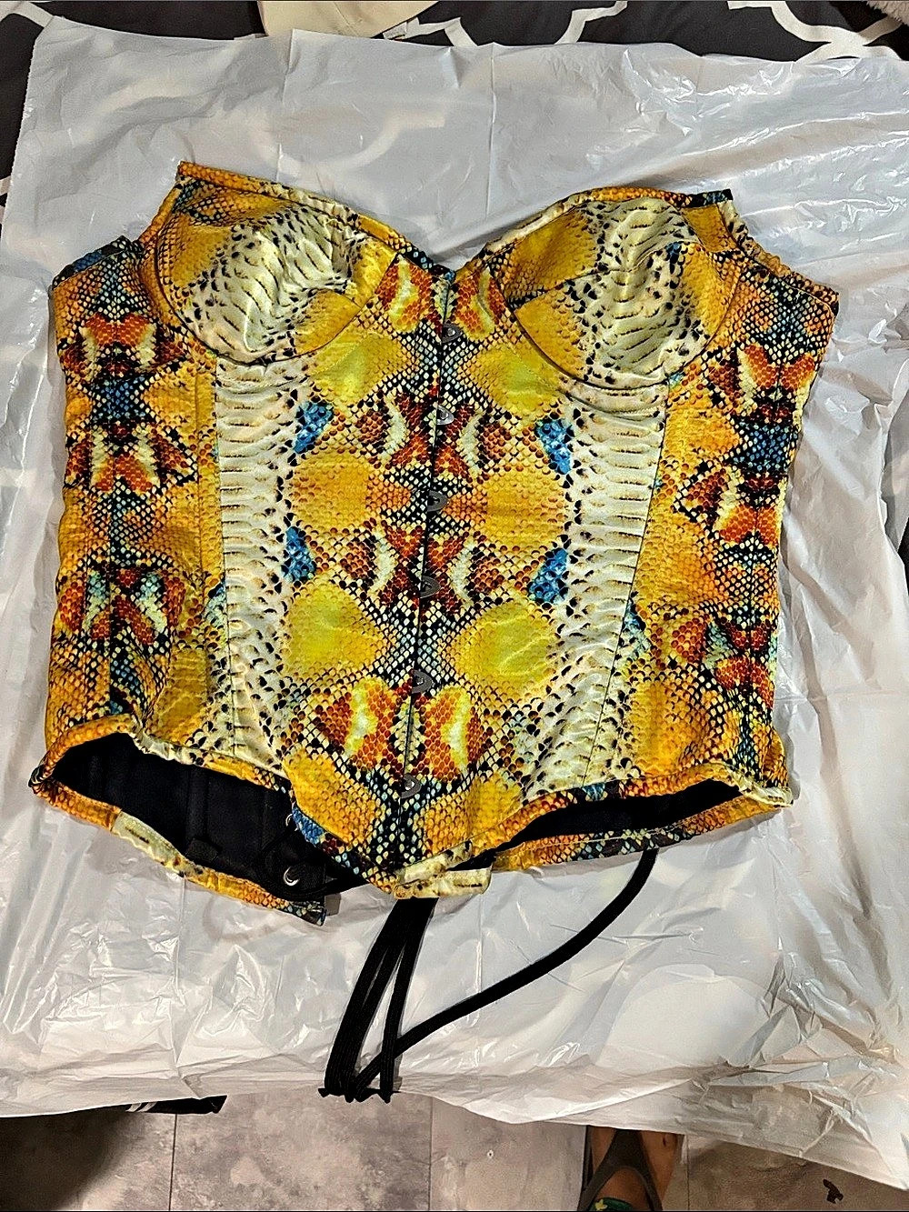 Snake Print Corset Top Yellow Black Size XL